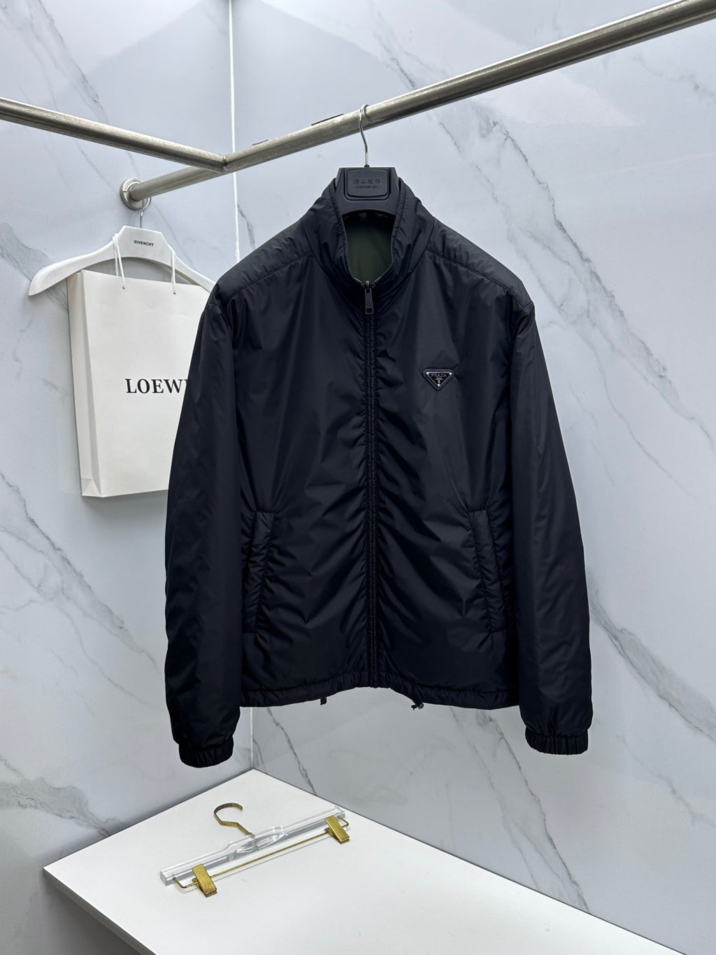 Prada Unisex Winter 2026 Black Reversible Stand-Collar Padded Jacket