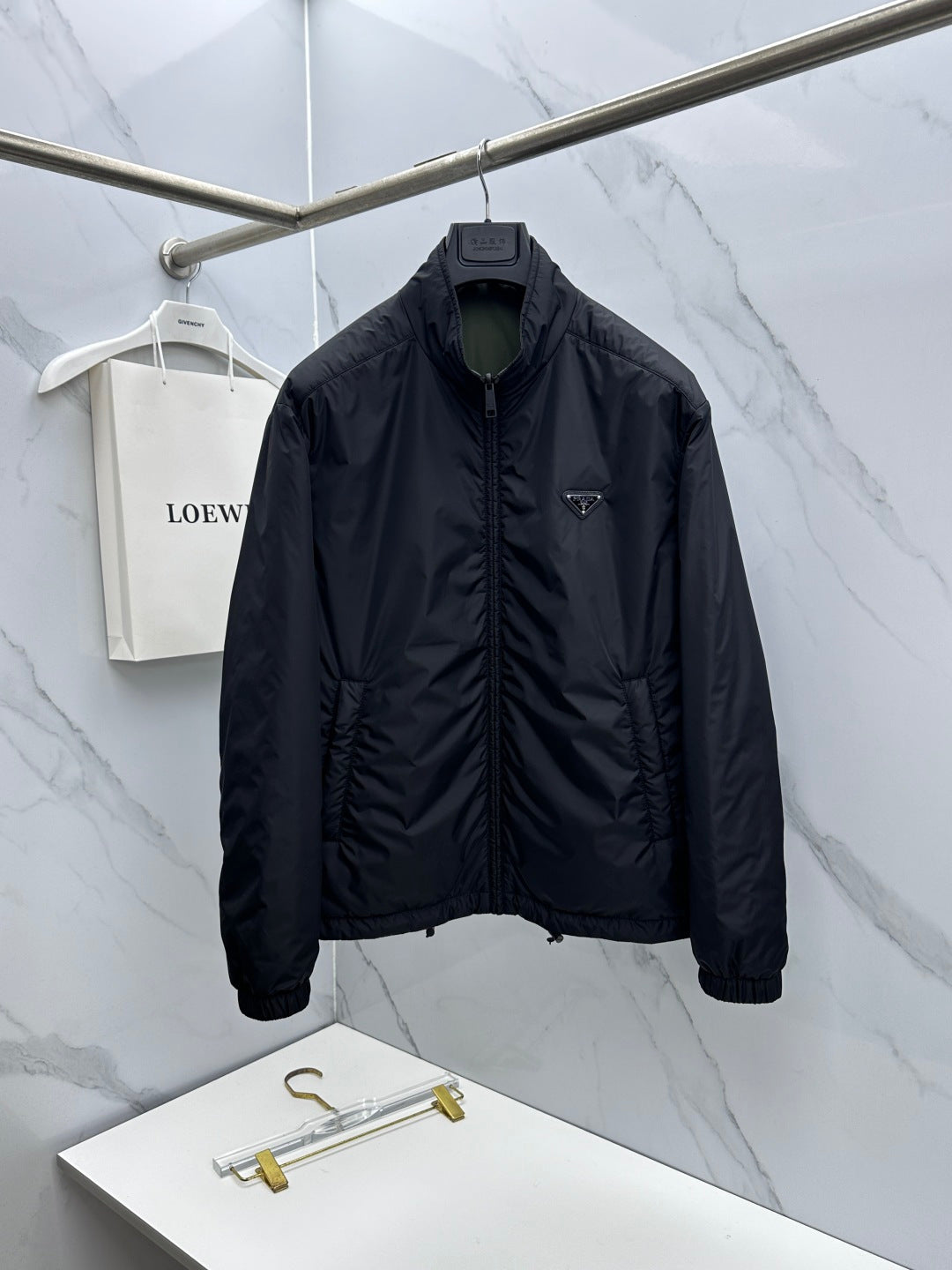Prada Unisex Winter 2026 Black Reversible Stand-Collar Padded Jacket