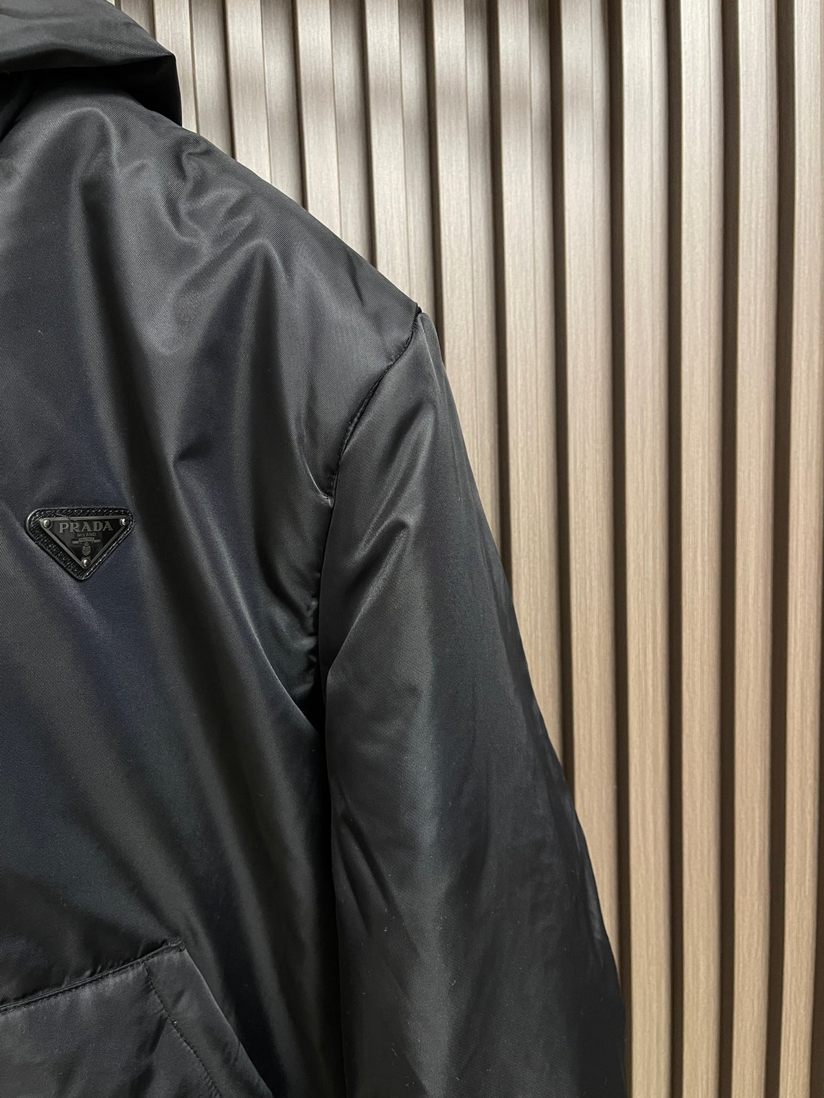 Prada Men's Black Triangle-Logo Hooded Waterproof Insulated Jacket