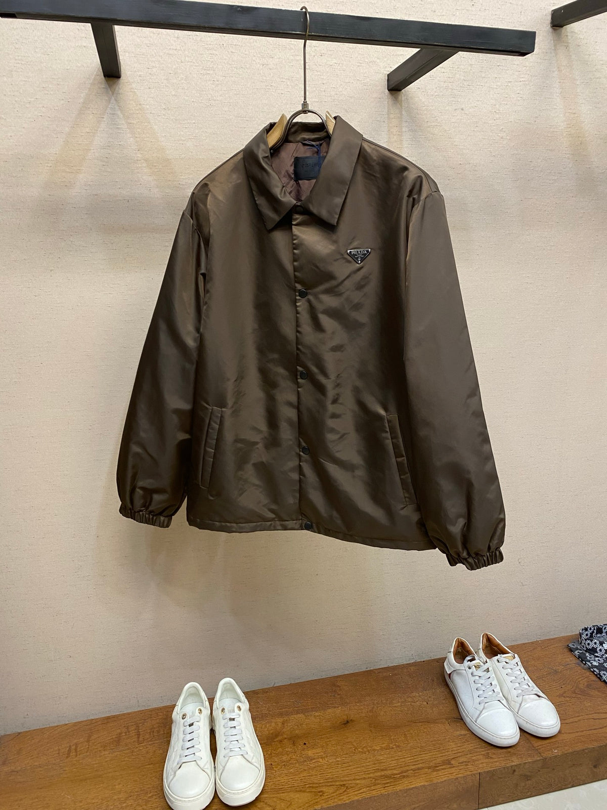 Prada Men's Khaki Triangle-Logo Insulated Padded Jacket