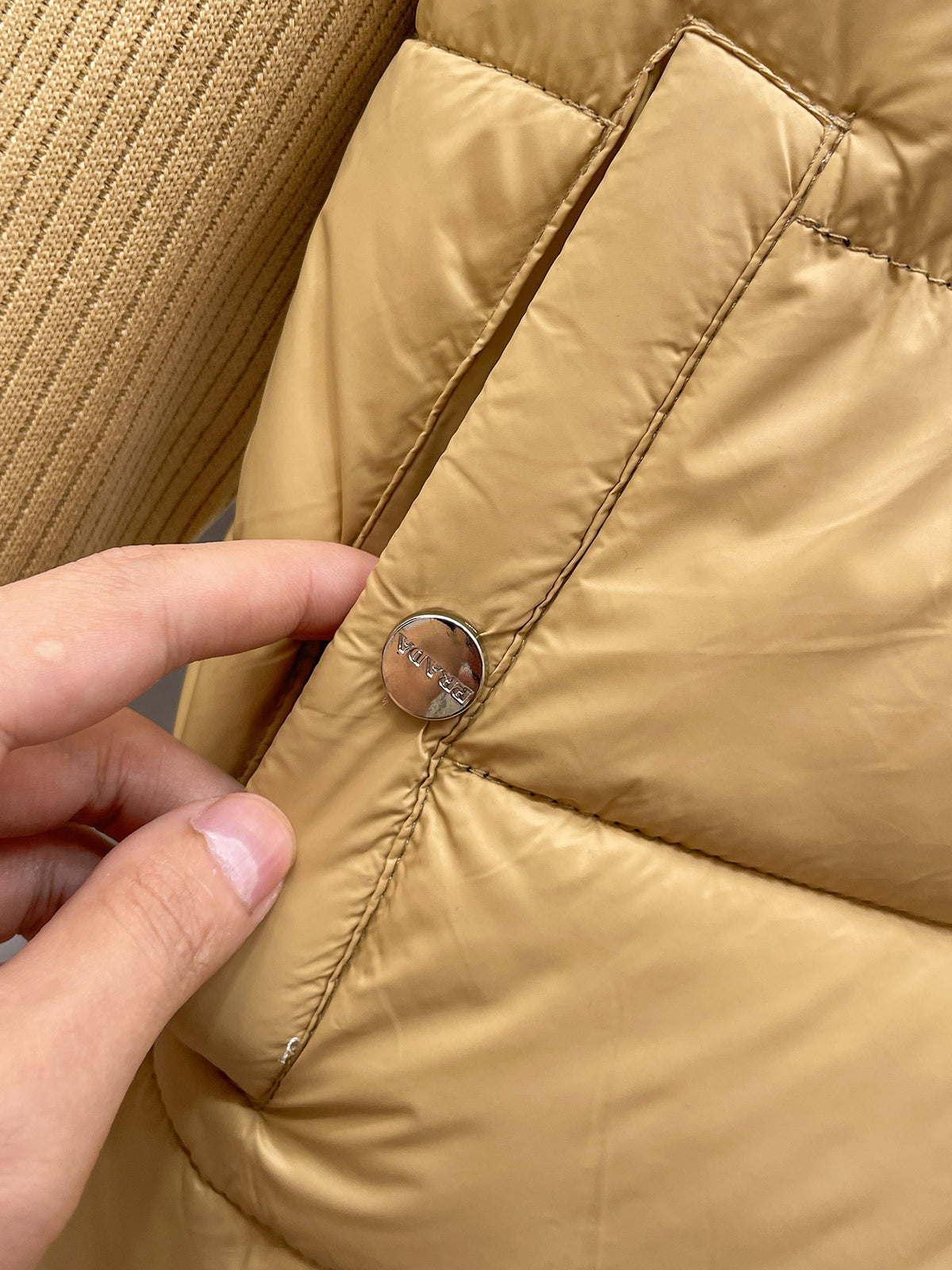 Prada Khaki Triangle-Logo Hooded Knit-Panel Quilted Jacket